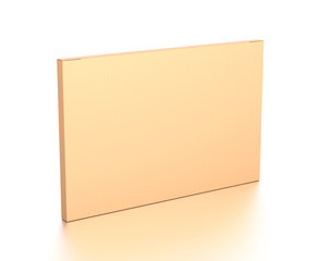 Brown corrugated cardboard box from top side angle. Blank, horizontal, thin, and rectangle shape.