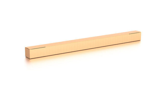 Brown corrugated cardboard box from top side angle. Blank, horizontal, thin, long and rectangle shape.