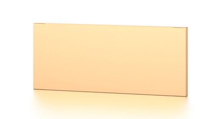 Brown corrugated cardboard box from top front far side angle. Blank, horizontal, thin, and rectangle shape.