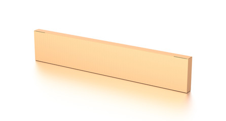 Brown corrugated cardboard box from top side angle. Blank, horizontal, thin, long and rectangle shape.