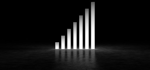 Glowing graph on a dark background. 3D Render