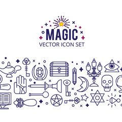 Obraz premium Vector illustration of magic icons. sparkle magic lights. mystery miracle