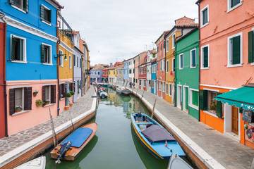Fototapeta na wymiar Cloudy view of Burano island, famous Venice landmark, Veneto region, Italy.