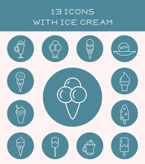 13 icons with ice cream.