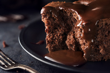 Chocolate cake on dark background