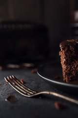 Chocolate cake on dark background