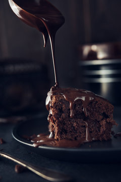 Chocolate cake on dark background