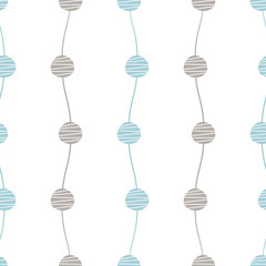 Abstract seamless vector pattern. Waves with circles and lines endless background. Blue grey pastel design elements on white contemporary illustration