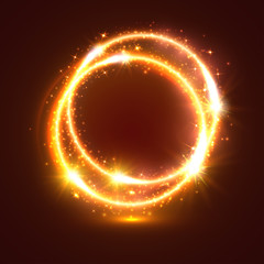 Golden sparkling vector rings, light flash circles