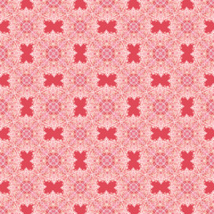 Watercolor mandala. Traditional lace seamless pattern on coral color background.