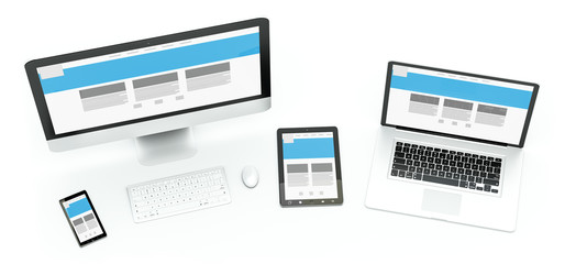 Modern computer laptop mobile phone and tablet 3D rendering