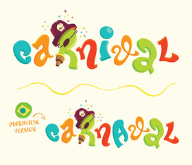 Funny cartoon style vector lettering for carnival themes - with portuguese version