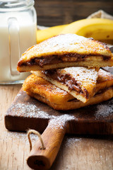 Chocolate Peanut Butter Banana Stuffed French Toast