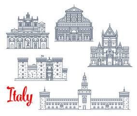 Obraz premium Italy historic buildings architecture vector icons