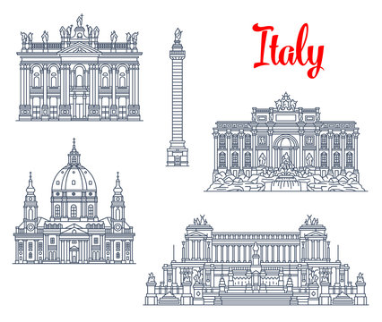 Famous buildings Italy architecture vector icons