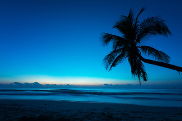 Fototapeta na wymiar Sunrise at the sandy beach with blue sky