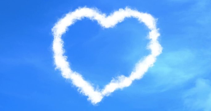 abstract heart love concept draw on the blue sky with white clouds background with alpha channel matte, valentine day holiday event festive symbol sign concept