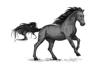 Plakat Running black horse for equestrian sport