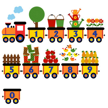 train with number of garden elements  - vector illustration, eps