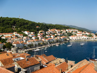 Naklejka na ściany i meble Landscape of old croatian fishing village on island of Hvar