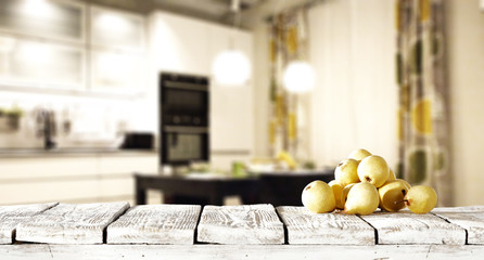 wooden desk and kitchen place 