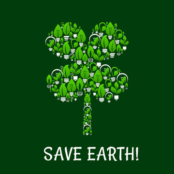 Save Earth green eco energy vector poster