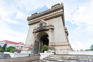 Fototapeta na wymiar Vientiane, Laos - Aug 20 - Patuxay Monument is a famous landmark