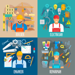 Professions workers and work tools vector posters