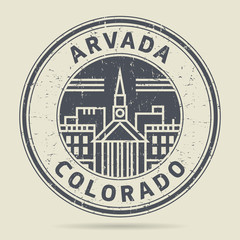 Grunge rubber stamp or label with text Arvada, Colorado