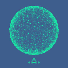 Sphere with Connected Lines and Dots. Global Digital Connections