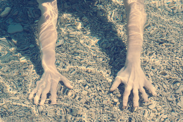 Human hands under water