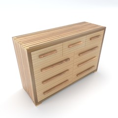 Chest of drawers of wood on a white background