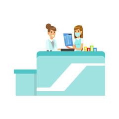 Doctor Showing An X-Ray To Intern, Hospital And Healthcare Illustration