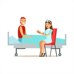 Nurse GIving Pills Prescribed Medication To Patient, Hospital And Healthcare Illustration