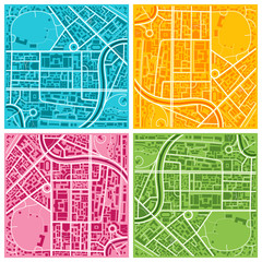 Vector colorful flat city map backgrounds set