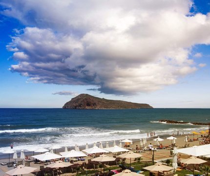 Beach in Crete, the view from the hotel /Filmed during the tour of the Mediterranean world 