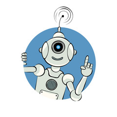 Robot, warning gesture / The friendly robot with sign to alert, vector illustration