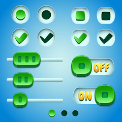 Green buttons. GUI and UI elements.