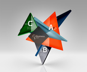 Colorful glossy glass triangle on empty 3d space