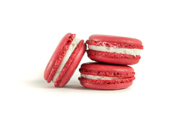 Red macaroons isolated on white. Valentine's day sweets 