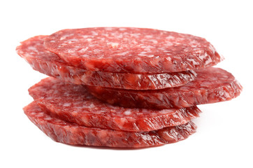 Salami on white background