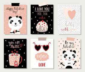 Love collection with 6 cards with panda. Perfect for Valentines day, stickers, birthday, save the date invitation. - 136285763