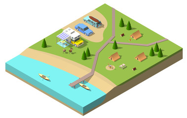 Isometric camping vector illustration