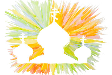 watercolor church or temple silhouette