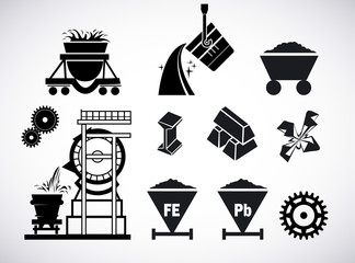 Metallurgy Industrial black Vector Flat Icons Set
