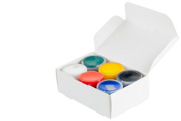 cardboard box with gouache paints isolated