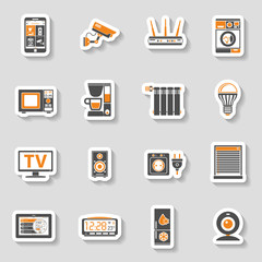 Smart House and internet of things sticker icons set