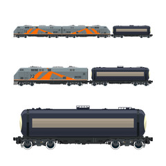 Locomotive with Railway Tank Car , Train, Railway and Container Transport, Tank on Railway Platform for Transportation of Liquid and Loose Freights ,Vector Illustration