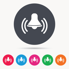 Bell icon. Reminder alarm signal symbol. Colored circle buttons with flat web icon. Vector