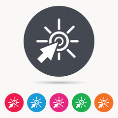 Click icon. Computer mouse cursor symbol. Colored circle buttons with flat web icon. Vector